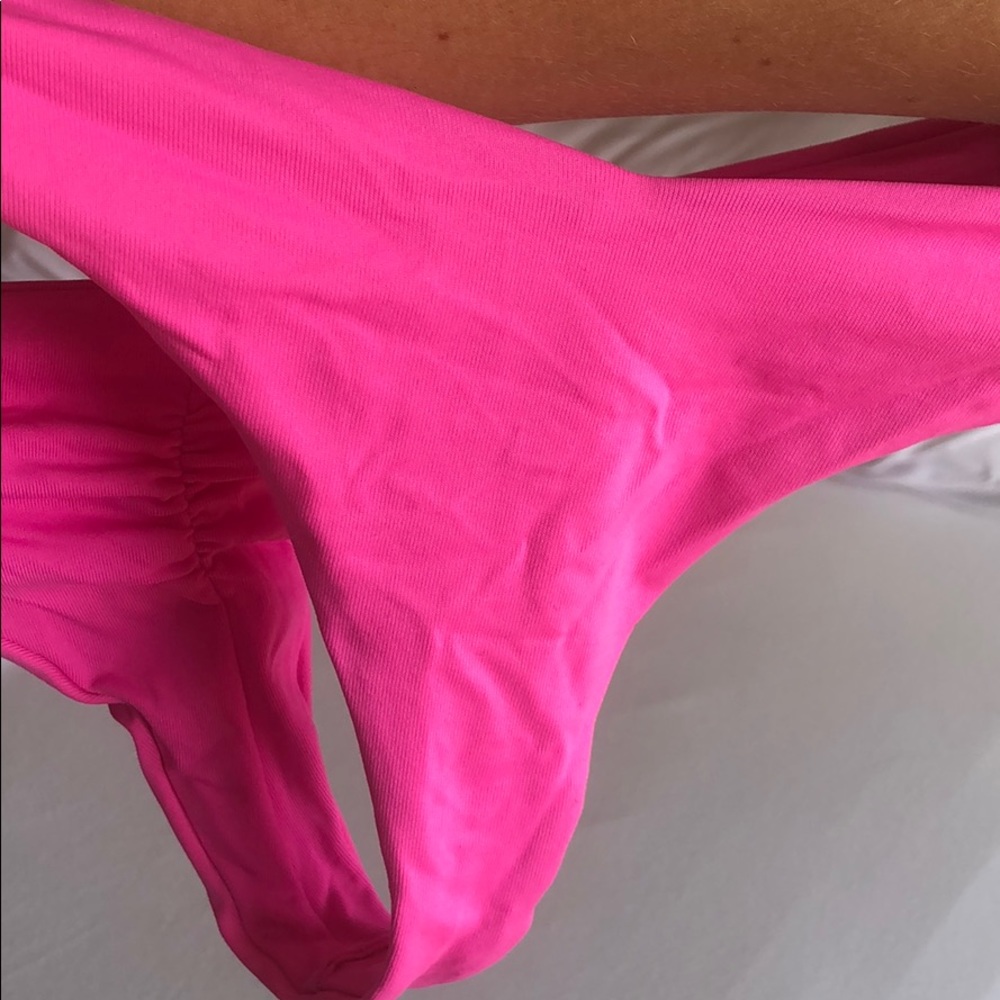 Hot pink MANDALYNN Swim cheeky/thong bottom.